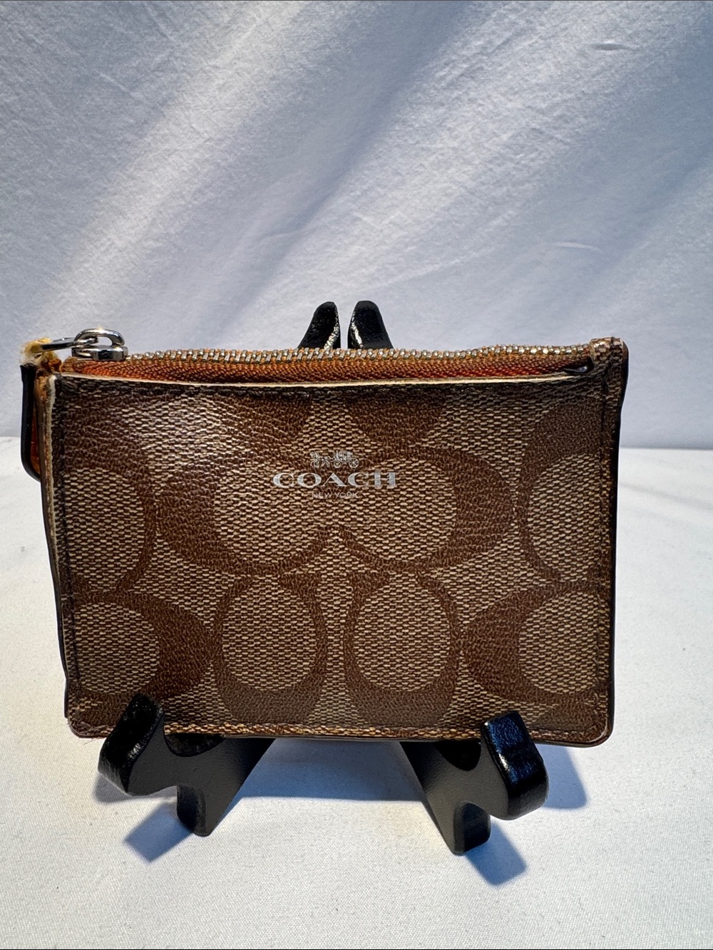 Coach Brown Signature Canvas Zip Card Case